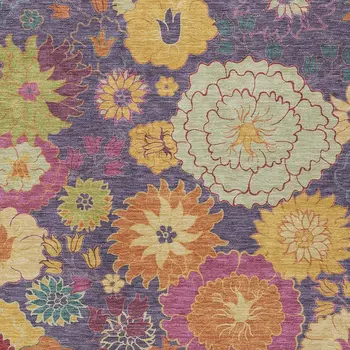 5' X 8' Purple Gold And Pink Floral Washable Indoor Outdoor Area Rug
