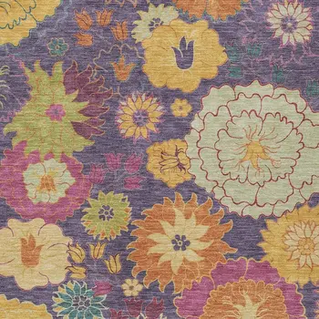 8' X 10' Purple Gold And Pink Floral Washable Indoor Outdoor Area Rug