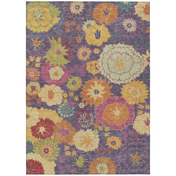 10' X 14' Purple Gold And Pink Floral Washable Indoor Outdoor Area Rug