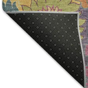 10' X 14' Purple Gold And Pink Floral Washable Indoor Outdoor Area Rug