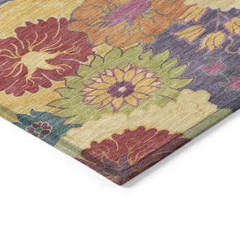 10' X 14' Purple Gold And Pink Floral Washable Indoor Outdoor Area Rug
