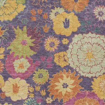 10' X 14' Purple Gold And Pink Floral Washable Indoor Outdoor Area Rug