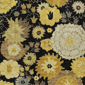 8' X 10' Black Gold And Beige Floral Washable Indoor Outdoor Area Rug