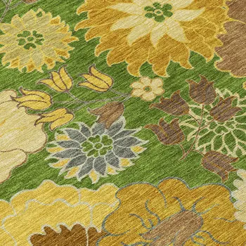 8' Fern Green Gold And Beige Round Floral Washable Indoor Outdoor Area Rug