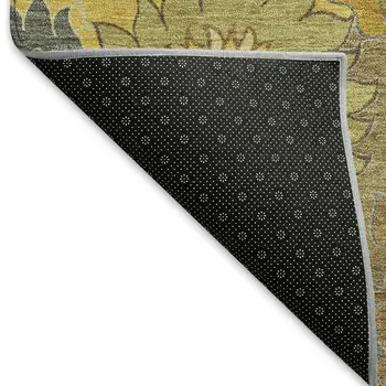 9' X 12' Coffee Gold And Beige Floral Washable Indoor Outdoor Area Rug