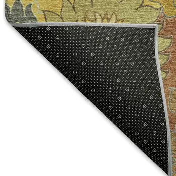3' X 5' Terra Cotta Gold And Beige Floral Washable Indoor Outdoor Area Rug