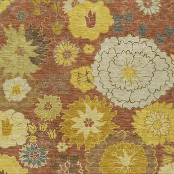 3' X 5' Terra Cotta Gold And Beige Floral Washable Indoor Outdoor Area Rug