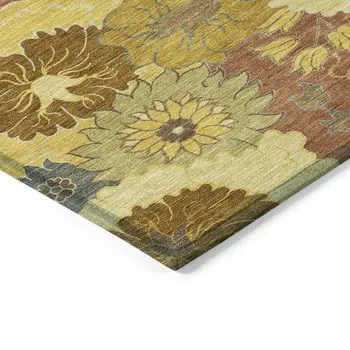 8' Terra Cotta Gold And Beige Round Floral Washable Indoor Outdoor Area Rug