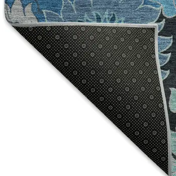 3' X 5' Blue And Black Floral Washable Indoor Outdoor Area Rug