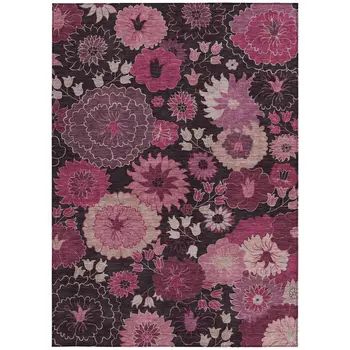 3' X 5' Blush And Black Floral Washable Indoor Outdoor Area Rug