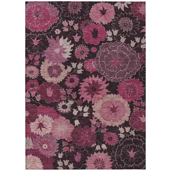 3' X 5' Blush And Black Floral Washable Indoor Outdoor Area Rug