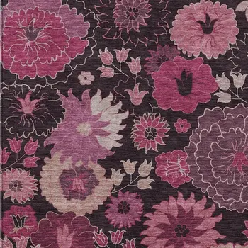 3' X 5' Blush And Black Floral Washable Indoor Outdoor Area Rug