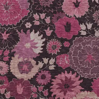 5' X 8' Blush And Black Floral Washable Indoor Outdoor Area Rug