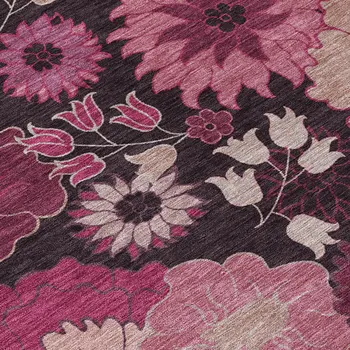8' Blush And Black Round Floral Washable Indoor Outdoor Area Rug