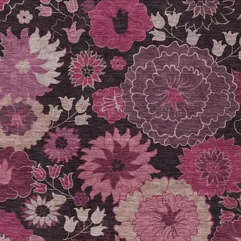 8' X 10' Blush And Black Floral Washable Indoor Outdoor Area Rug