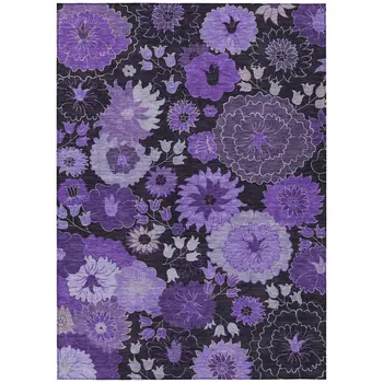 3' X 5' Purple And Black Floral Washable Indoor Outdoor Area Rug