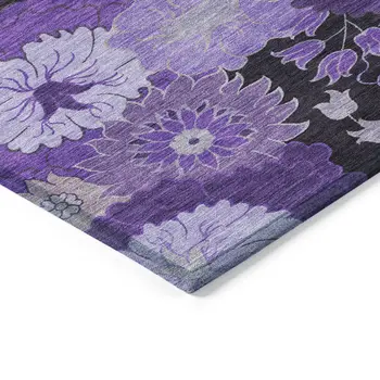 3' X 5' Purple And Black Floral Washable Indoor Outdoor Area Rug
