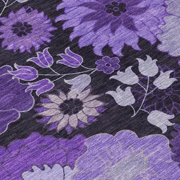 3' X 5' Purple And Black Floral Washable Indoor Outdoor Area Rug