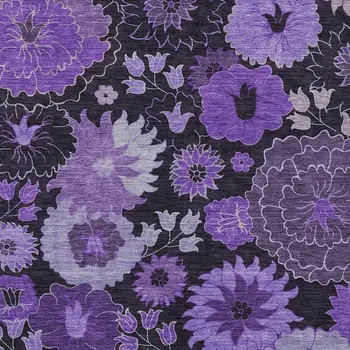 5' X 8' Purple And Black Floral Washable Indoor Outdoor Area Rug