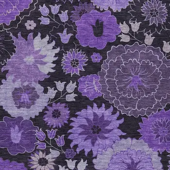8' X 10' Purple And Black Floral Washable Indoor Outdoor Area Rug