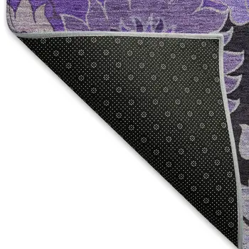 9' X 12' Purple And Black Floral Washable Indoor Outdoor Area Rug