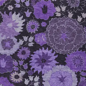 10' X 14' Purple And Black Floral Washable Indoor Outdoor Area Rug