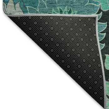 5' X 8' Teal Blue And Black Floral Washable Indoor Outdoor Area Rug
