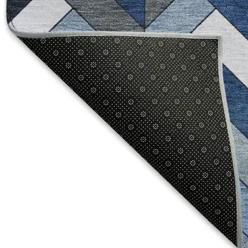 8' X 10' Blue And Ivory Geometric Washable Indoor Outdoor Area Rug