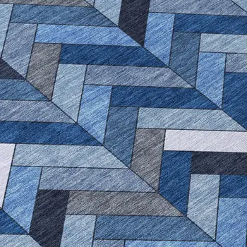 8' X 10' Blue And Ivory Geometric Washable Indoor Outdoor Area Rug