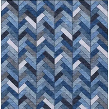 10' X 14' Blue And Ivory Geometric Washable Indoor Outdoor Area Rug