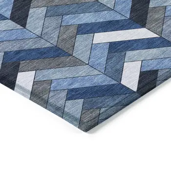 10' X 14' Blue And Ivory Geometric Washable Indoor Outdoor Area Rug