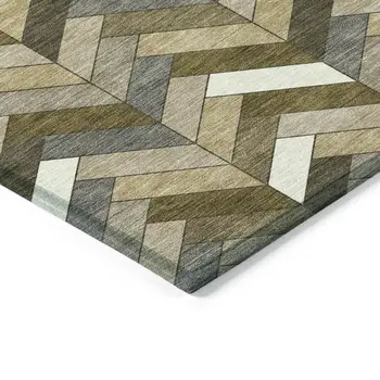 3' X 5' Brown And Ivory Geometric Washable Indoor Outdoor Area Rug