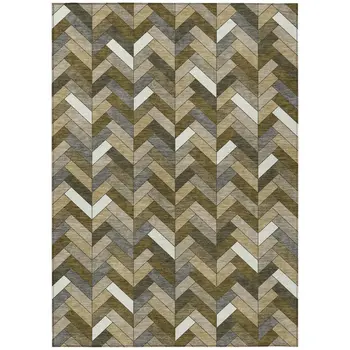 8' X 10' Brown And Ivory Geometric Washable Indoor Outdoor Area Rug