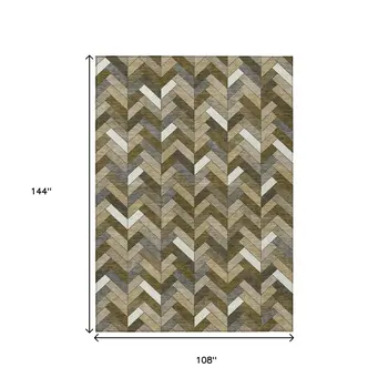 9' X 12' Brown And Ivory Geometric Washable Indoor Outdoor Area Rug