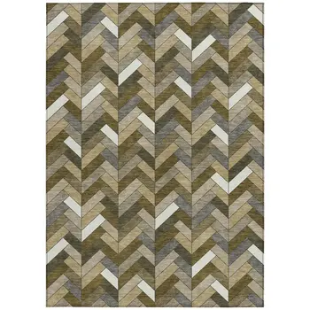 10' X 14' Brown And Ivory Geometric Washable Indoor Outdoor Area Rug