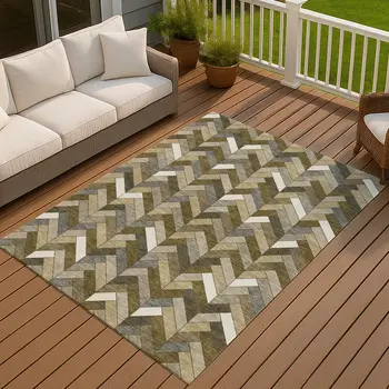 10' X 14' Brown And Ivory Geometric Washable Indoor Outdoor Area Rug