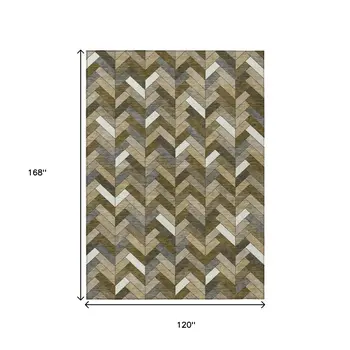 10' X 14' Brown And Ivory Geometric Washable Indoor Outdoor Area Rug