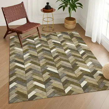 10' X 14' Brown And Ivory Geometric Washable Indoor Outdoor Area Rug