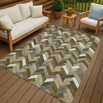 10' X 14' Brown And Ivory Geometric Washable Indoor Outdoor Area Rug