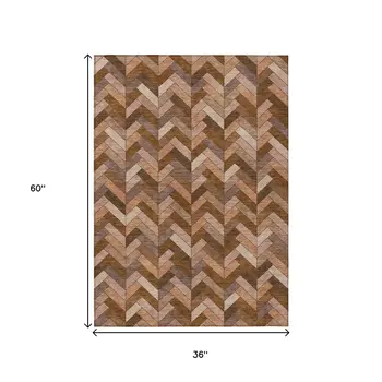 3' X 5' Copper And Rust Geometric Washable Indoor Outdoor Area Rug