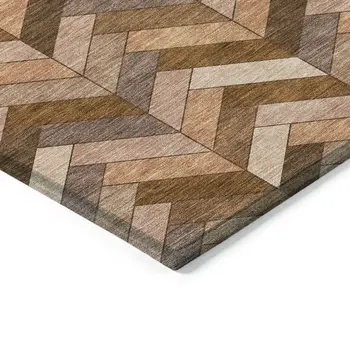 5' X 8' Copper And Rust Geometric Washable Indoor Outdoor Area Rug