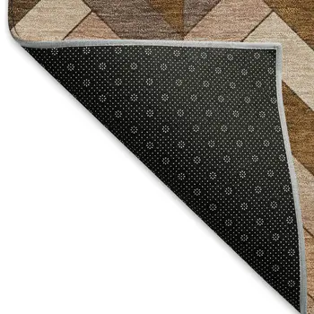 8' Copper And Rust Round Geometric Washable Indoor Outdoor Area Rug