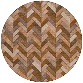 8' Copper And Rust Round Geometric Washable Indoor Outdoor Area Rug