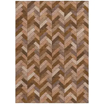 8' X 10' Copper And Rust Geometric Washable Indoor Outdoor Area Rug