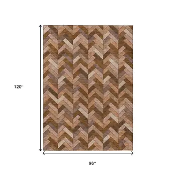 8' X 10' Copper And Rust Geometric Washable Indoor Outdoor Area Rug