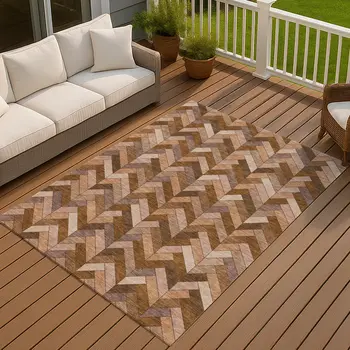 9' X 12' Copper And Rust Geometric Washable Indoor Outdoor Area Rug