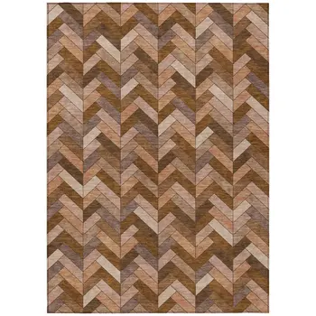 9' X 12' Copper And Rust Geometric Washable Indoor Outdoor Area Rug