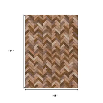 9' X 12' Copper And Rust Geometric Washable Indoor Outdoor Area Rug