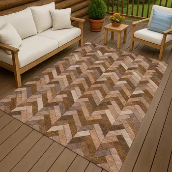 9' X 12' Copper And Rust Geometric Washable Indoor Outdoor Area Rug