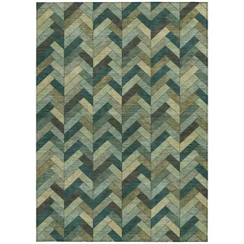 5' X 8' Green And Gray Geometric Washable Indoor Outdoor Area Rug